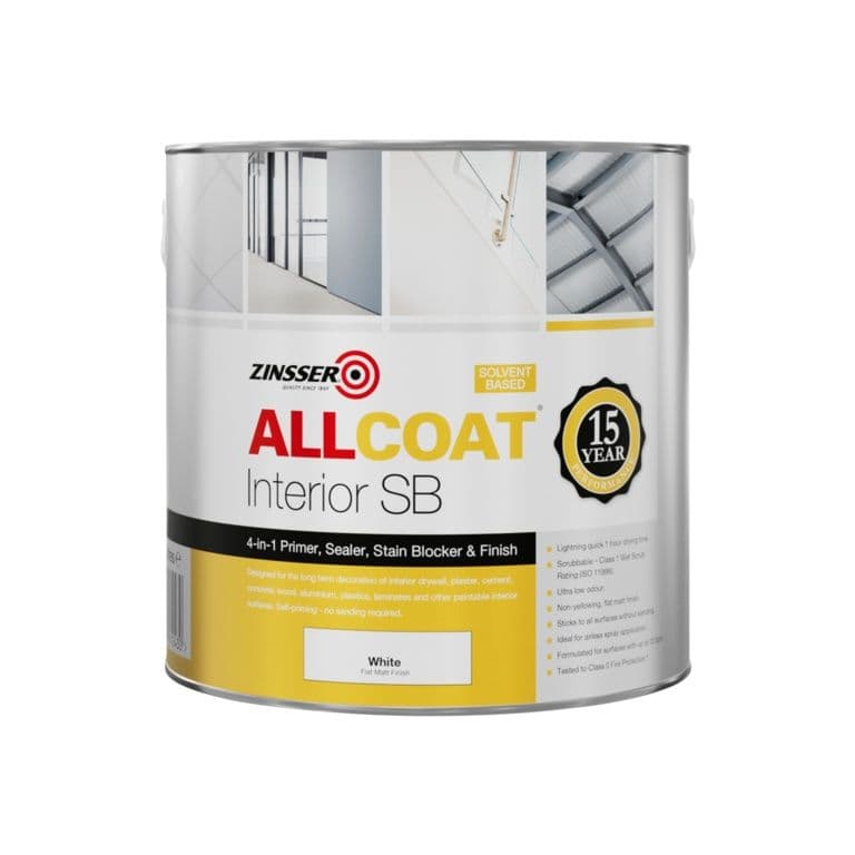 Zinsser Allcoat Solvent Based Stain Killer White Matt - 2.5L
